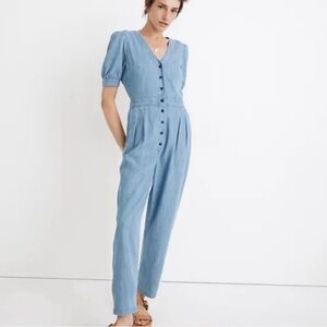 Madewell denim short sleeve jumpsuit with pockets